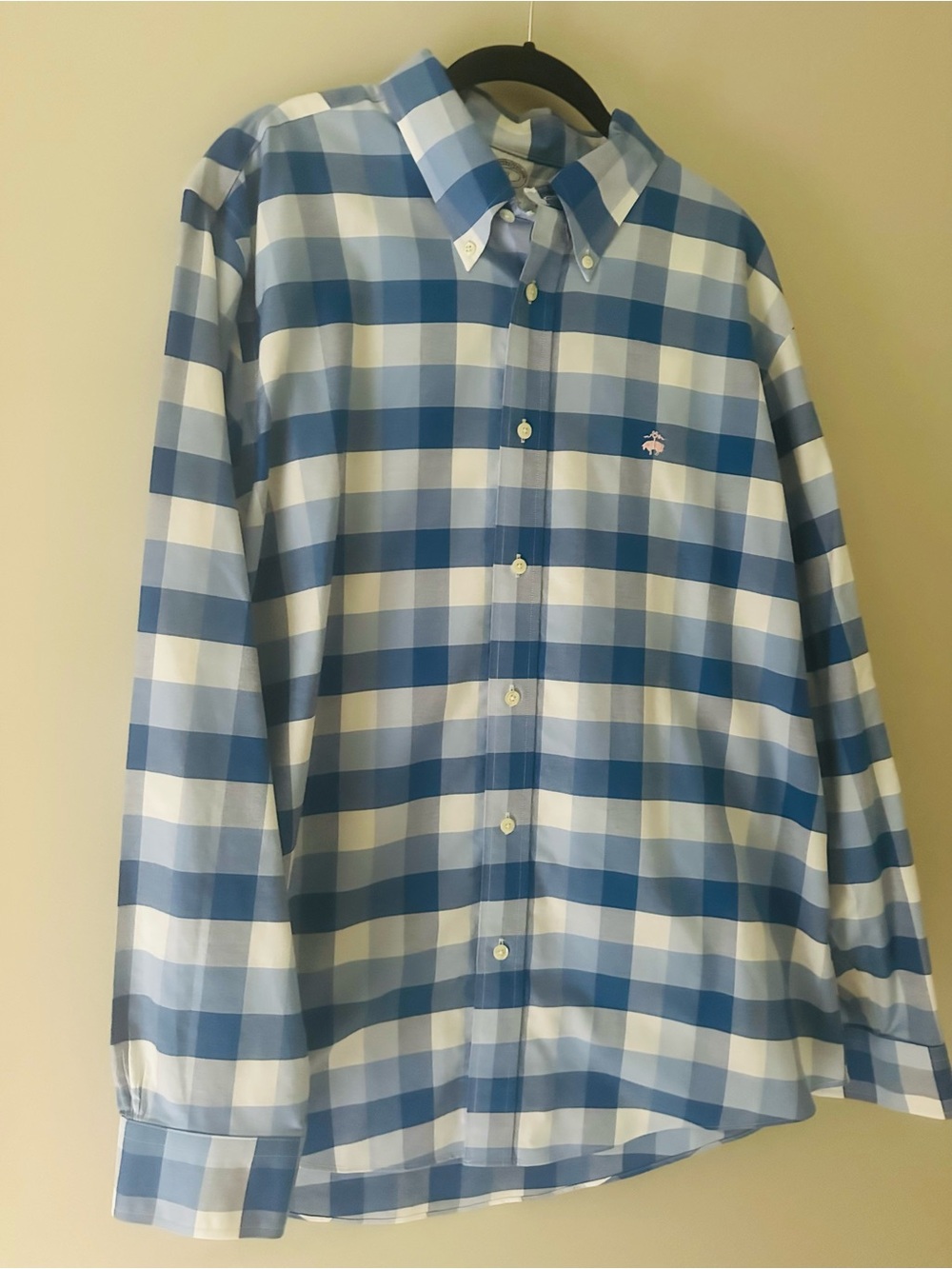 Like New! Brooks Brothers Classic Check Blue Plaid Button-Down Shirt - Men's XL